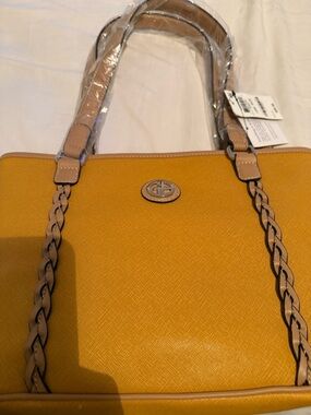 Giani Bernini Mustard Yellow Tote with Braided Tan Handles